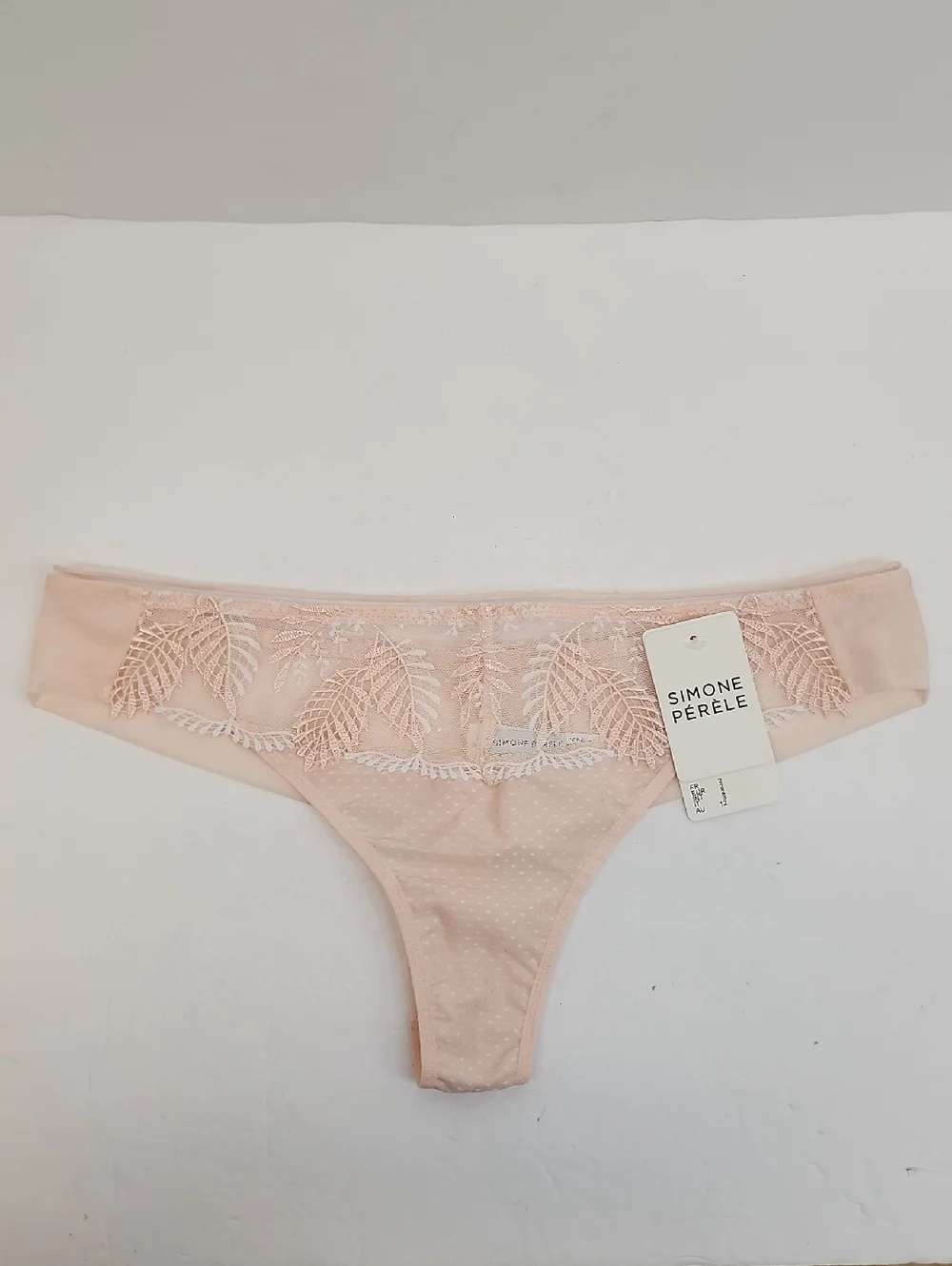 Simone Perele Blush Pink Lace Thong Sheer Embroidered Floral Panty Small NWT